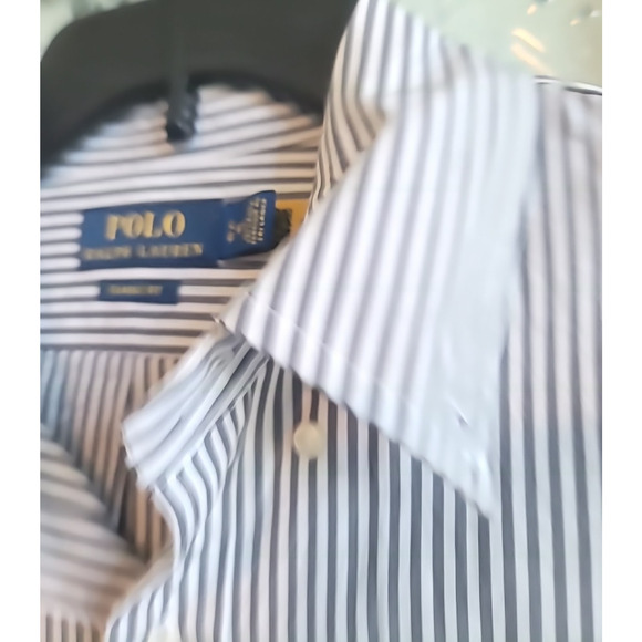 Polo Ralph Lauren Classic Fit Stretch Grey Striped Button Down Shirt LG 16 1/2 - Picture 4 of 11